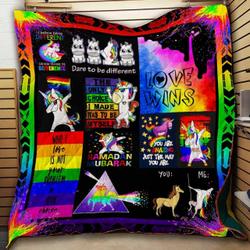 Lgbt Unicorn You Are Amazing Just The Way You Are Quilt Blanket Great Customized Blanket Gifts For Birthday Christmas Thanksgiving and Home Decor