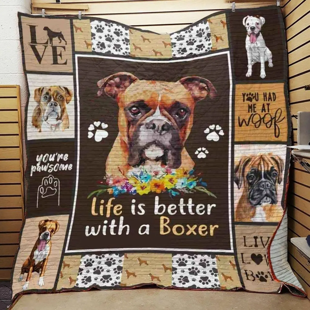 Life Is Better With A Boxer Quilt Blanket Great Customized Blanket Gifts For Birthday Christmas Thanksgiving and Home Decor