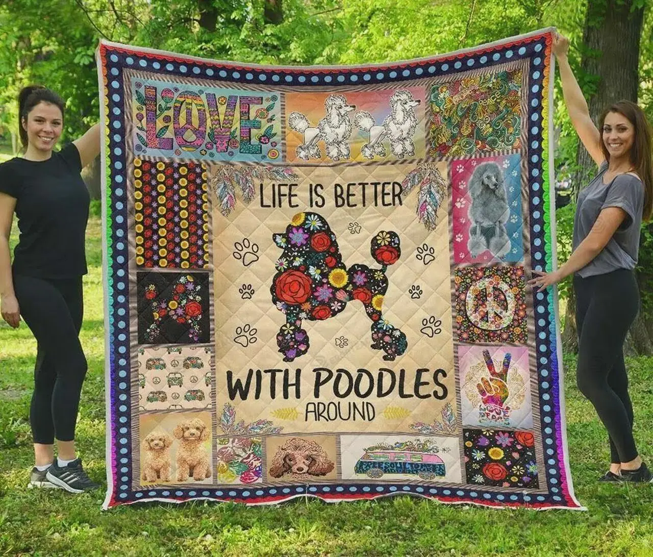 Life Is Better With Poodles Around Quilt Blanket Great Customized Blanket Gifts For Birthday Christmas Thanksgiving and Home Decor