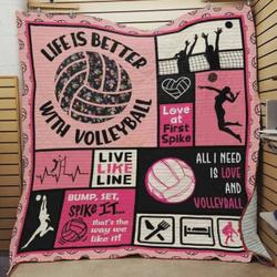 Life Is Better With Volleyball Quilt Blanket Great Customized Blanket Gifts For Birthday Christmas Thanksgiving and Home Decor
