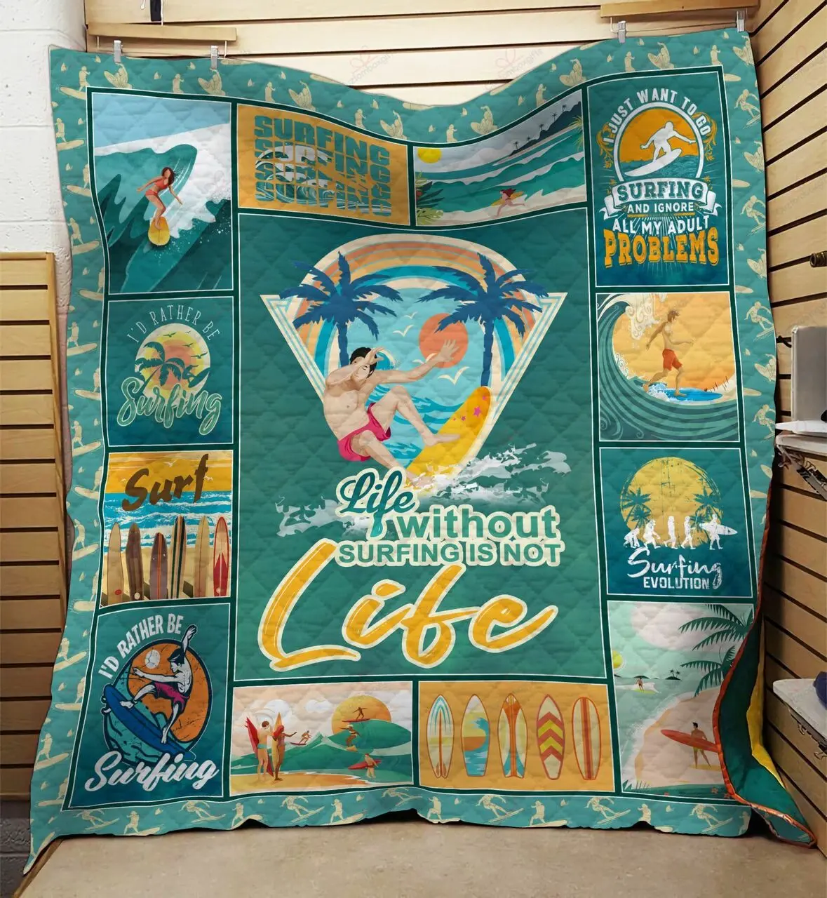 Life Without Surfing Is Not Life Quilt Blanket Great Customized Blanket Gifts For Birthday Christmas Thanksgiving and Home Decor