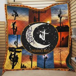 Lineman I Love You To The Moon And Back Quilt Blanket Great Customized Blanket Gifts For Birthday Christmas Thanksgiving and Home Decor