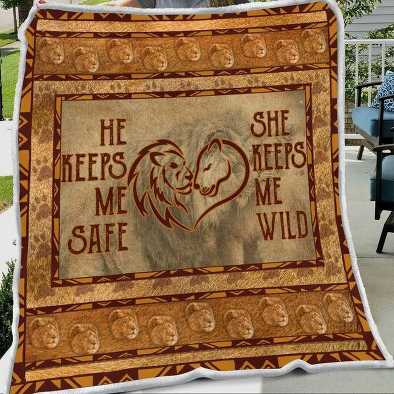 Lion Family Husband And Wife He Keeps Me Safe Quilt Blanket Great Customized Gifts For Birthday Christmas Thanksgiving Wedding ValentineS Day and Home Decor
