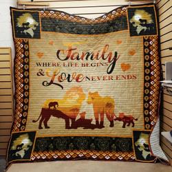 Lion Family Where Life Begins And Love Never Ends Quilt Blanket Great Customized Gifts For Birthday Christmas Thanksgiving and Home Decor