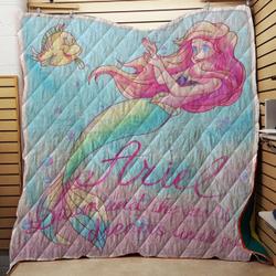 Little Mermaid Watercolor Plush Throw Quilt and Home Decor