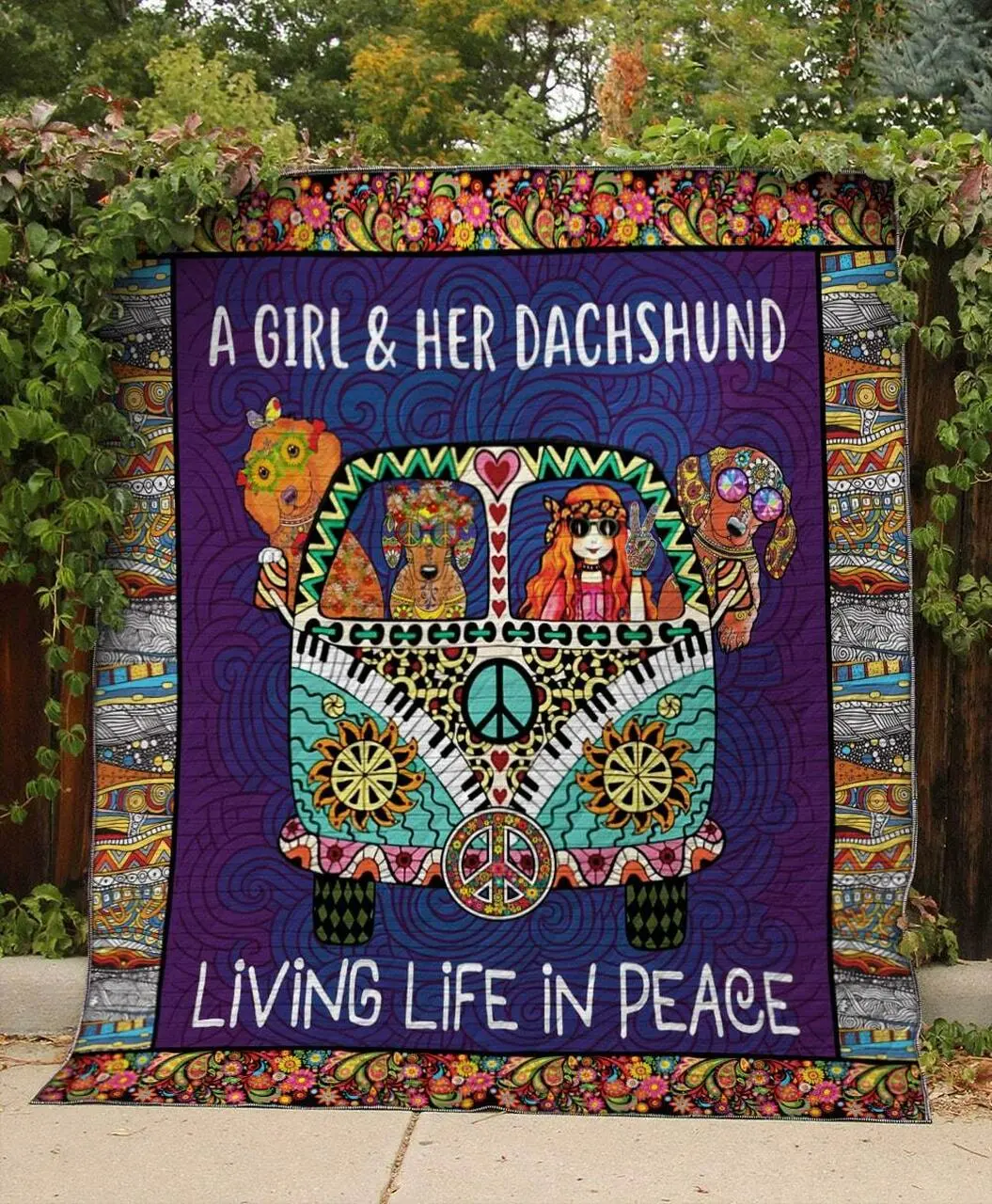 Living Life In Peace Dachshund Quilt and Home Decor