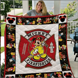 Ll Fireman Mickey Firefighter Quilt Blanket and Home Decor