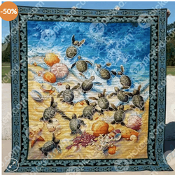 Ll Green Turtle Hatchlings Quilt Blanket and Home Decor