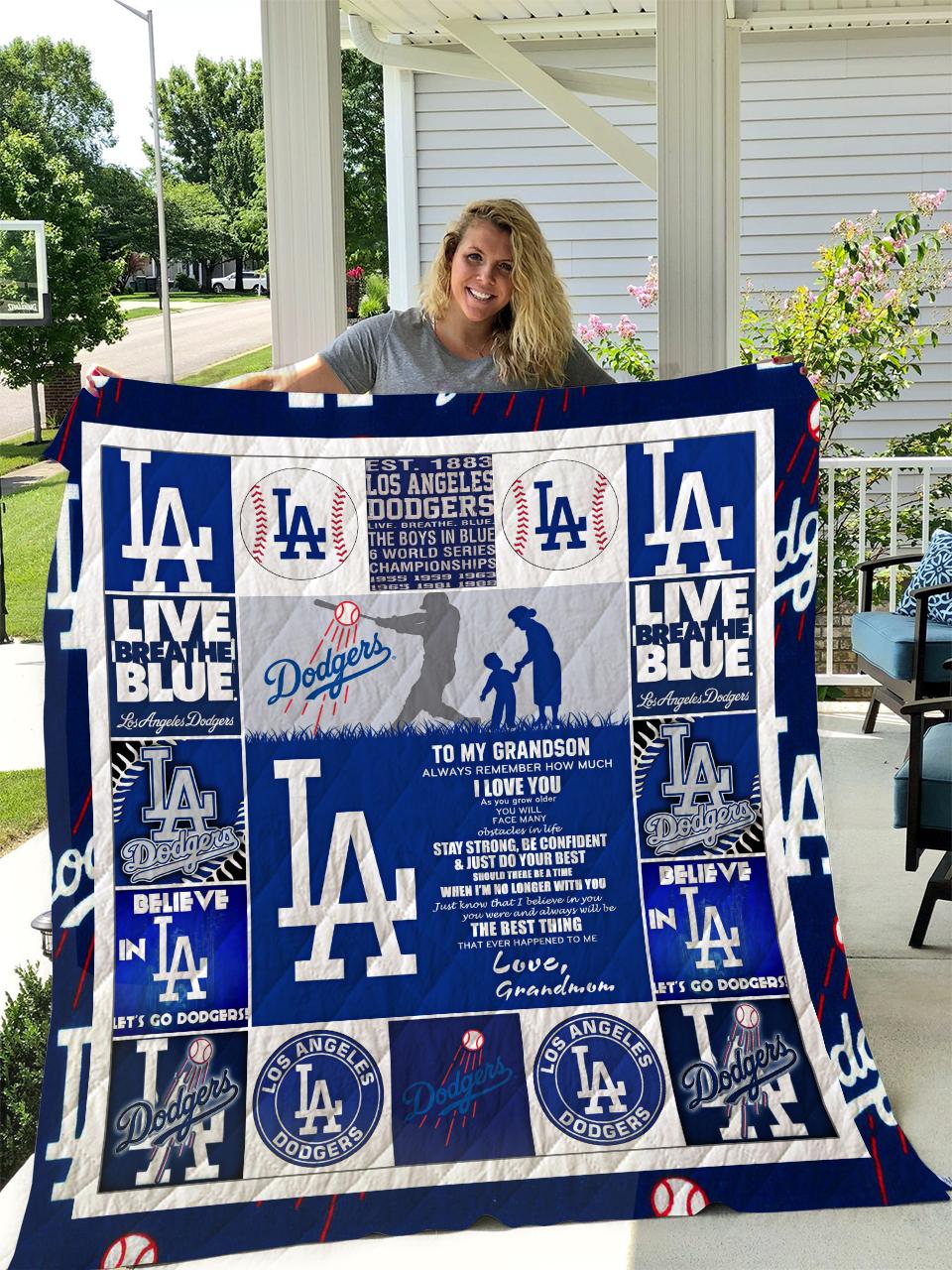 Los Angeles Dodgers - To My Grandson - Love Grandmom Quilt and Home Decor