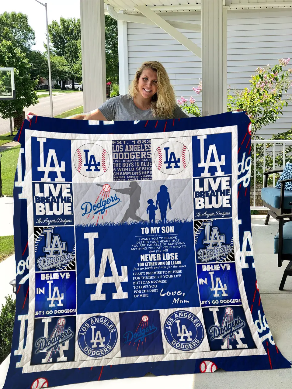 Los Angeles Dodgers - To My Son - Love Mom Quilt and Home Decor