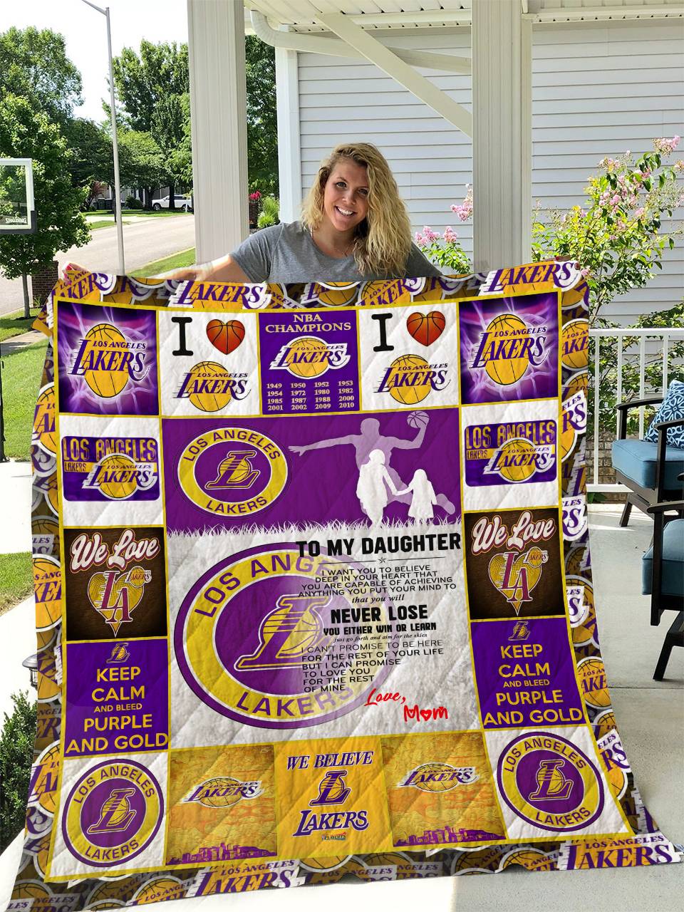 Los Angeles Lakers - To My Daughter - Love Mom Quilt and Home Decor