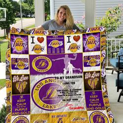 Los Angeles Lakers - To My Grandson - Love Grandmom Quilt and Home Decor
