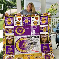 Los Angeles Lakers - To My Son - Love Mom Quilt and Home Decor