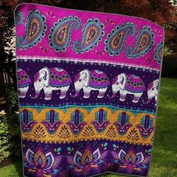 Lotus And Elephant Quilt Blanket  Quilt and Home Decor