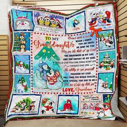 Love My Dear Christmas Penguin Granddaughter Grandma Quilt Egg and Home Decor