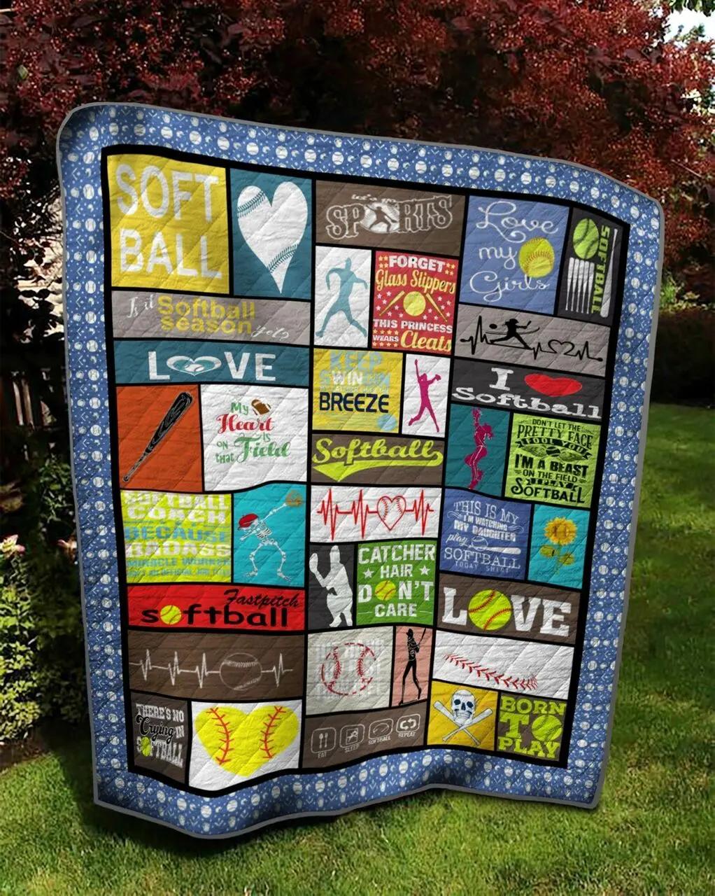 Love My Softball Girls Quilt Blanket Great Customized Blanket Gifts For Birthday Christmas Thanksgiving and Home Decor