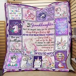 Love My Unicorn Granddaughter Mom Mom Quilt Een and Home Decor
