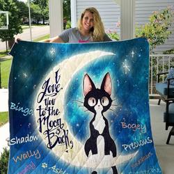 Love You To Moon And Back Tuxedo Cat Blanket Th1807 Quilt and Home Decor