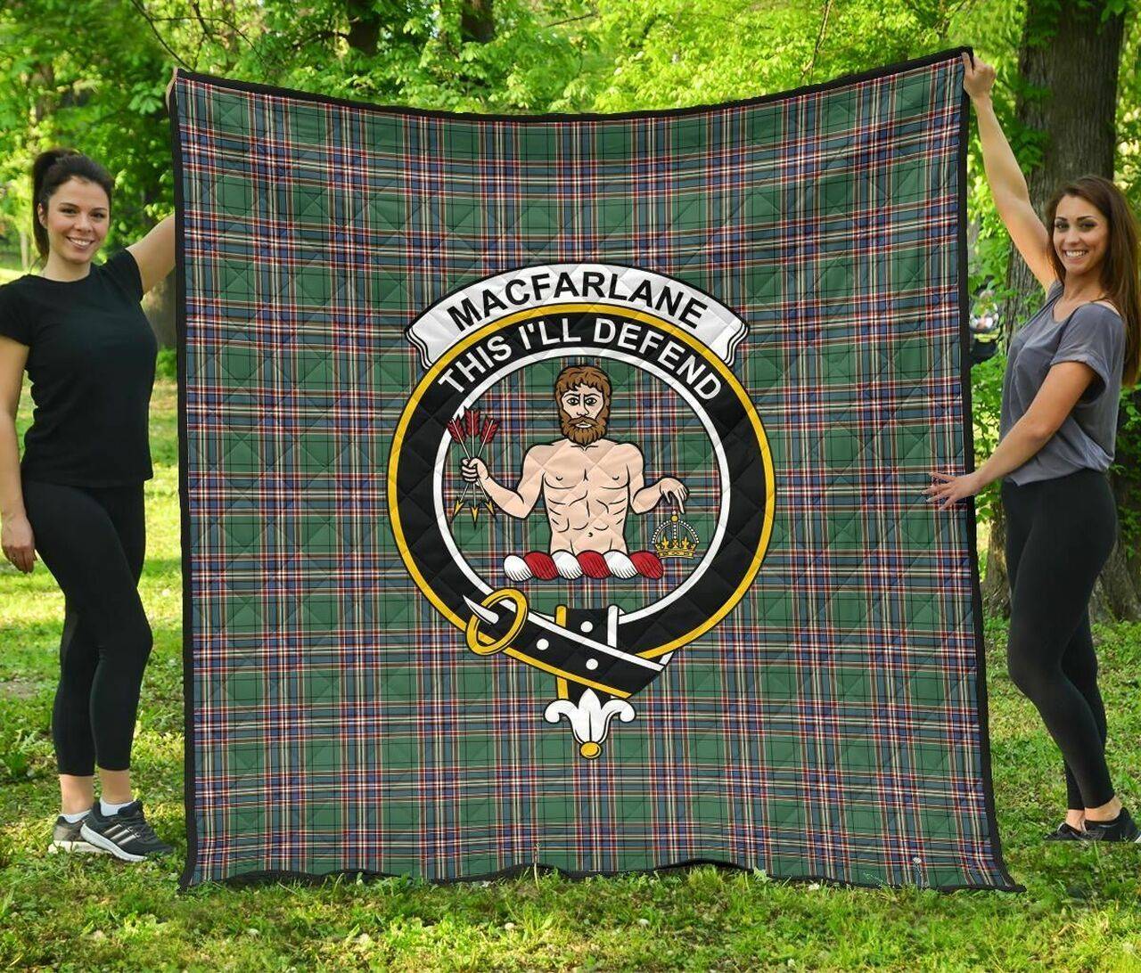 Macfarlane Hunting Ancient Tartan Clan Badge Quilt Dfs and Home Decor