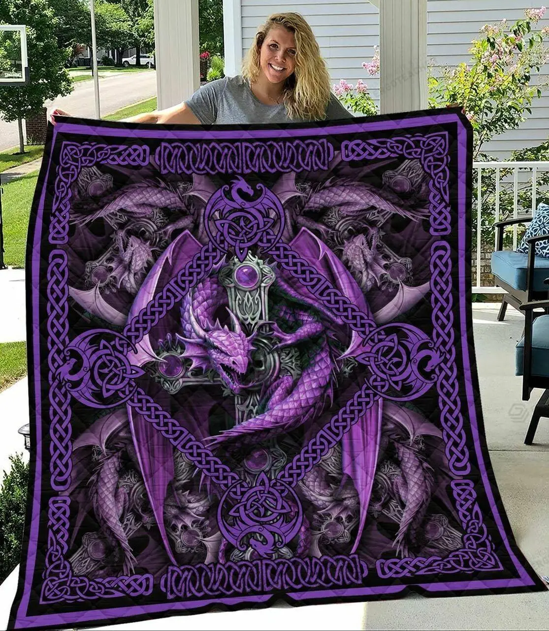 Magic Purple Dragon Purple Black Quilt Blanket Great Customized Blanket Gifts For Birthday Christmas Thanksgiving and Home Decor