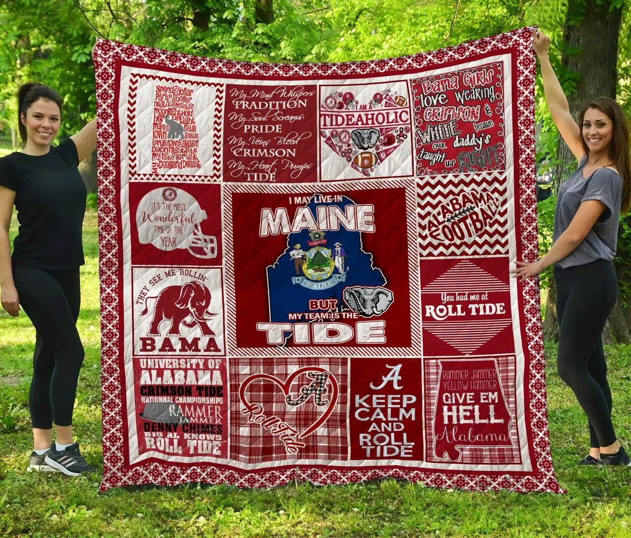 Maine Alabama Crimson Tide Maine Quilt Blanket and Home Decor