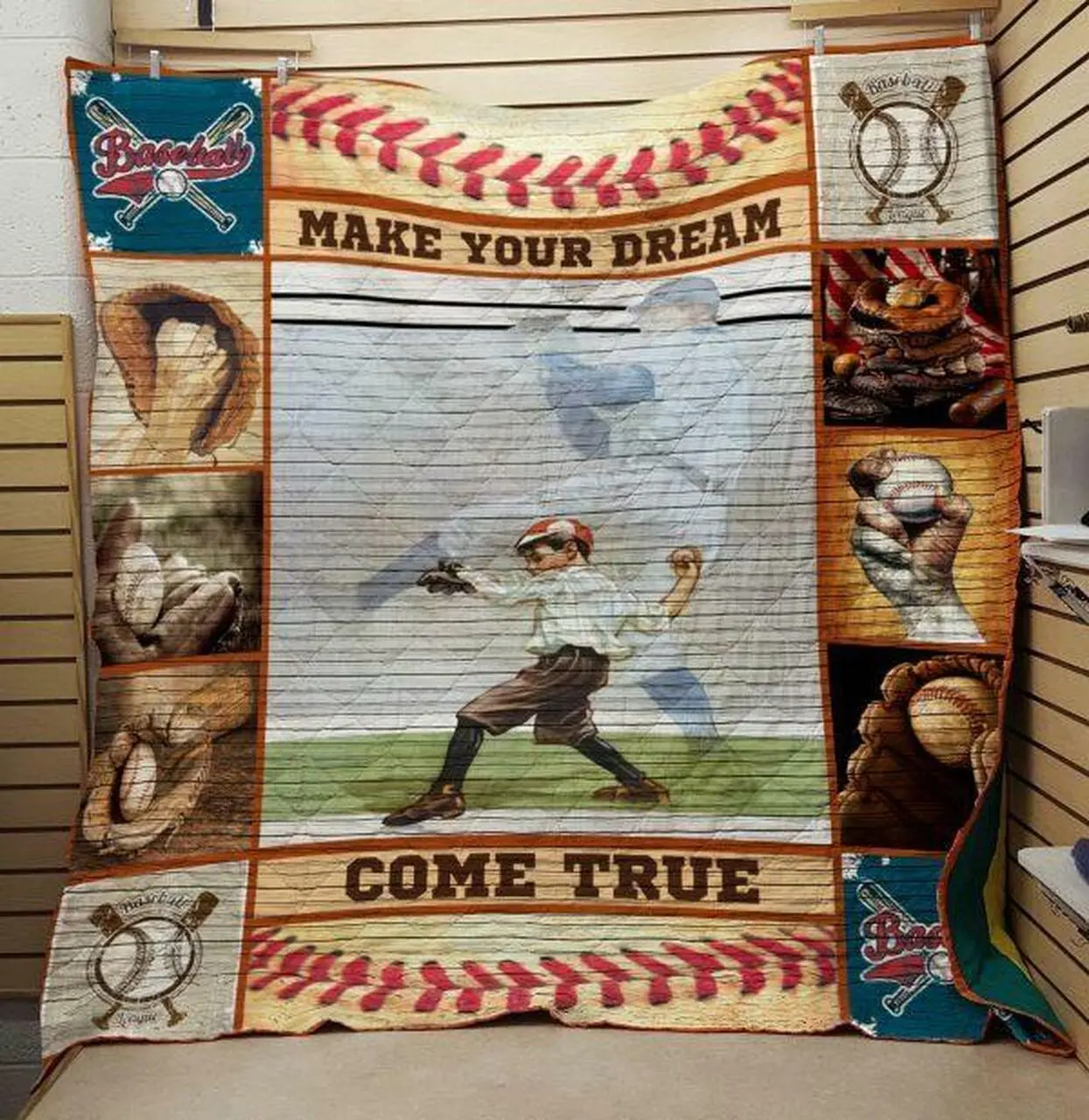 Make Your Dream Come True Baseball Quilt Blanket Quilt and Home Decor