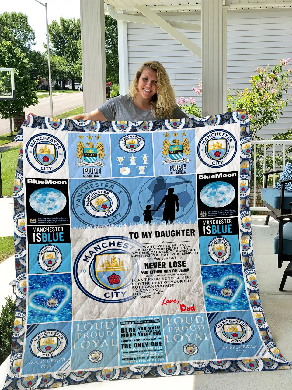 Manchester City - To My Daughter - Love Dad Quilt and Home Decor