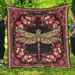 Mandala Dragonfly With Flower Pattern Quilt Blanket Great Customized Blanket Gifts For Birthday Christmas Thanksgiving Perfect Gifts For Dragonfly Lovers and Home Decor