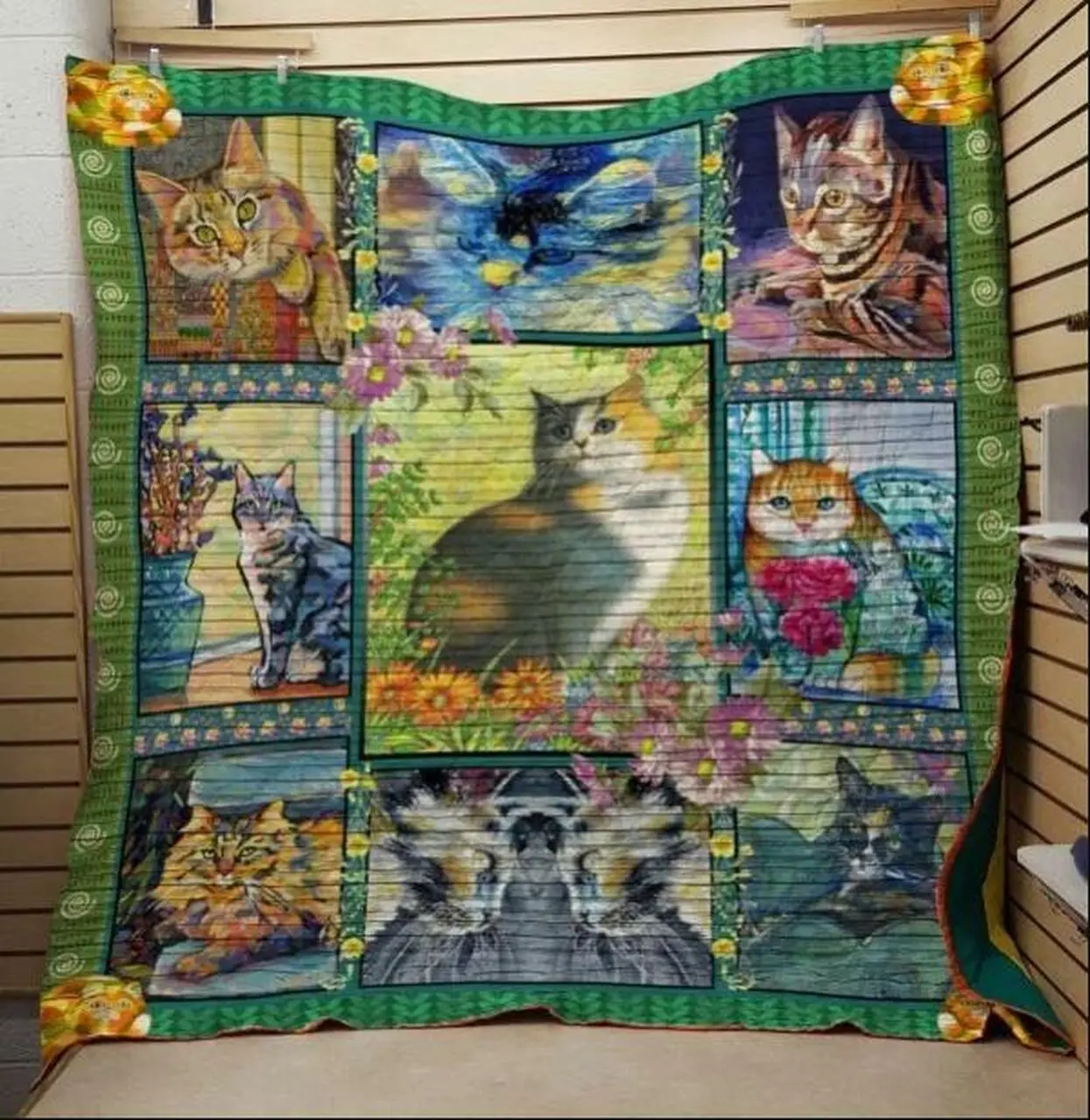 Many Cat With Flower Quilt Blanket Quilt and Home Decor
