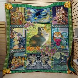 Many Cat With Flower Quilt Blanket  Quilt and Home Decor
