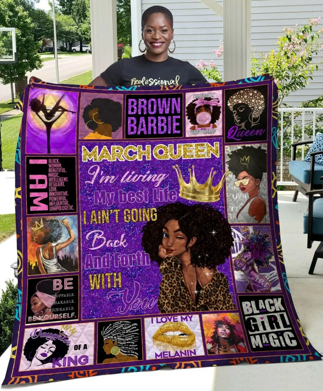 March Girl Black Queen Quilt Blanket Quilt and Home Decor