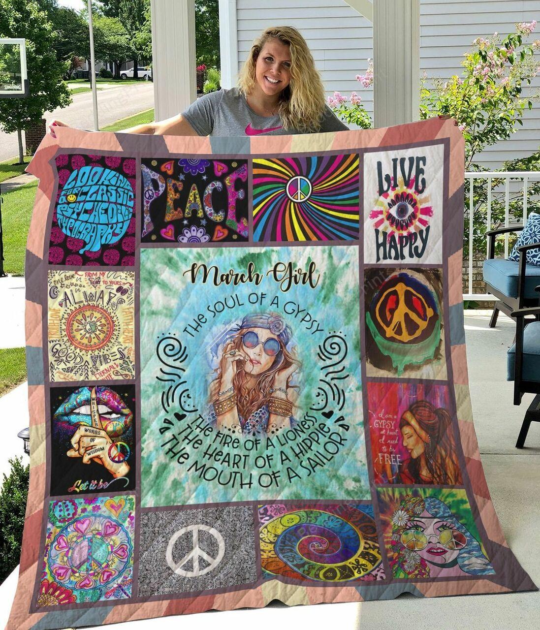 March Girl The Soul Of A Gypsy The Heart Of A Hippie Quilt Blanket Great Customized Blanket Gifts For Birthday Christmas Thanksgiving and Home Decor