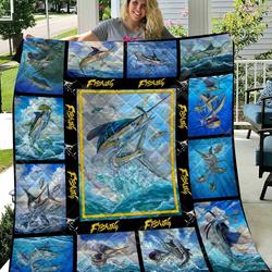 Marlin Fishing Like 3D Personalized Customized Quilt Blanket 1159 and Home Decor