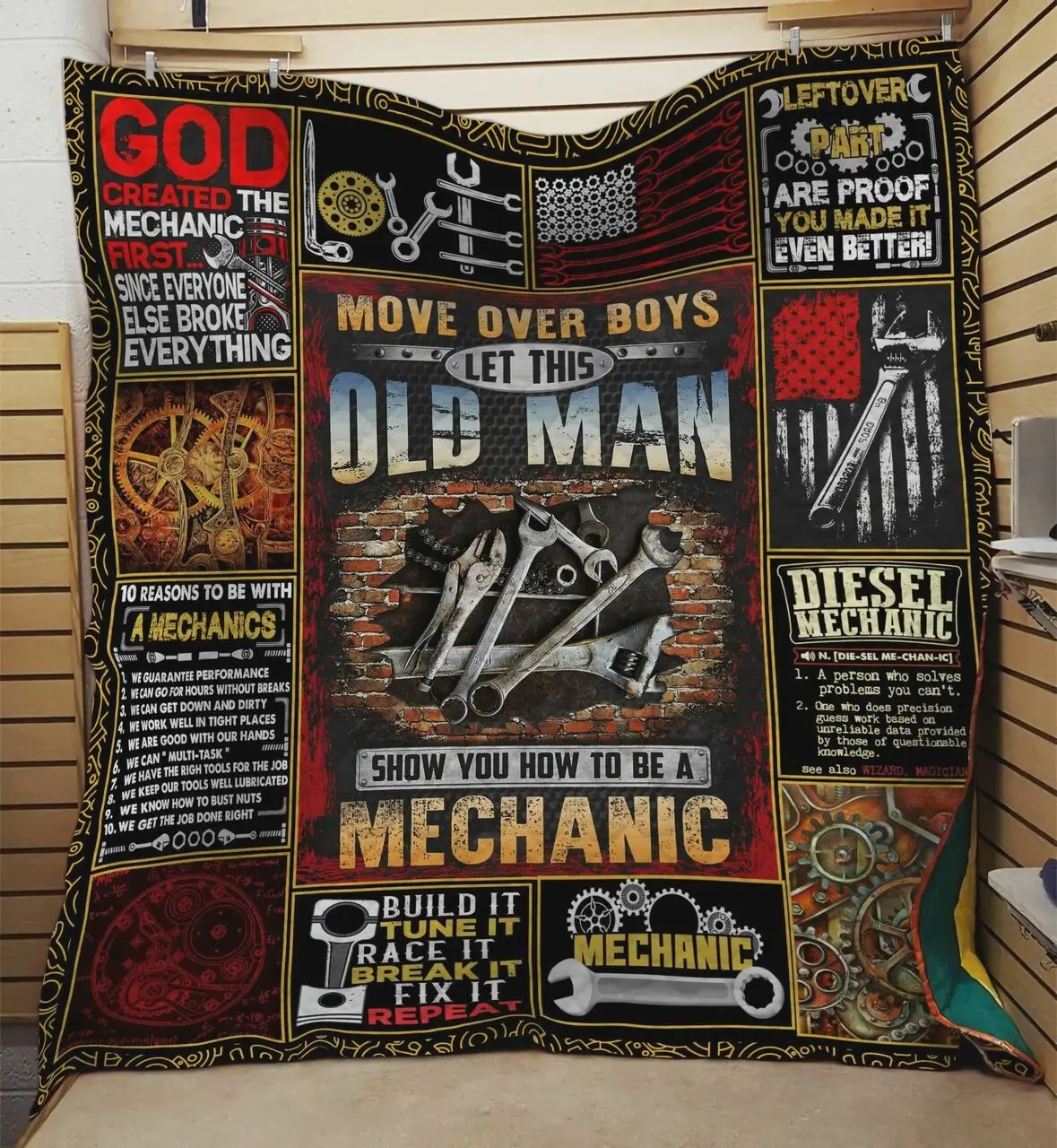 Mechanic Move Over Boys Let This Old Man Quilt Blanket Great Customized Quilt Blanket Gifts For Birthday Christmas Thanksgiving and Home Decor