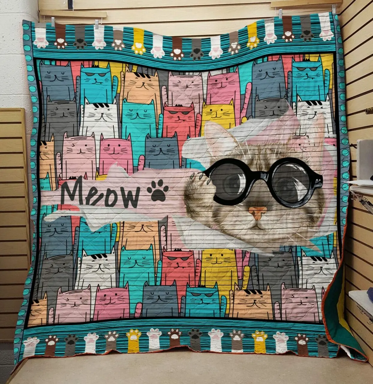 Meow Cat Quilt and Home Decor