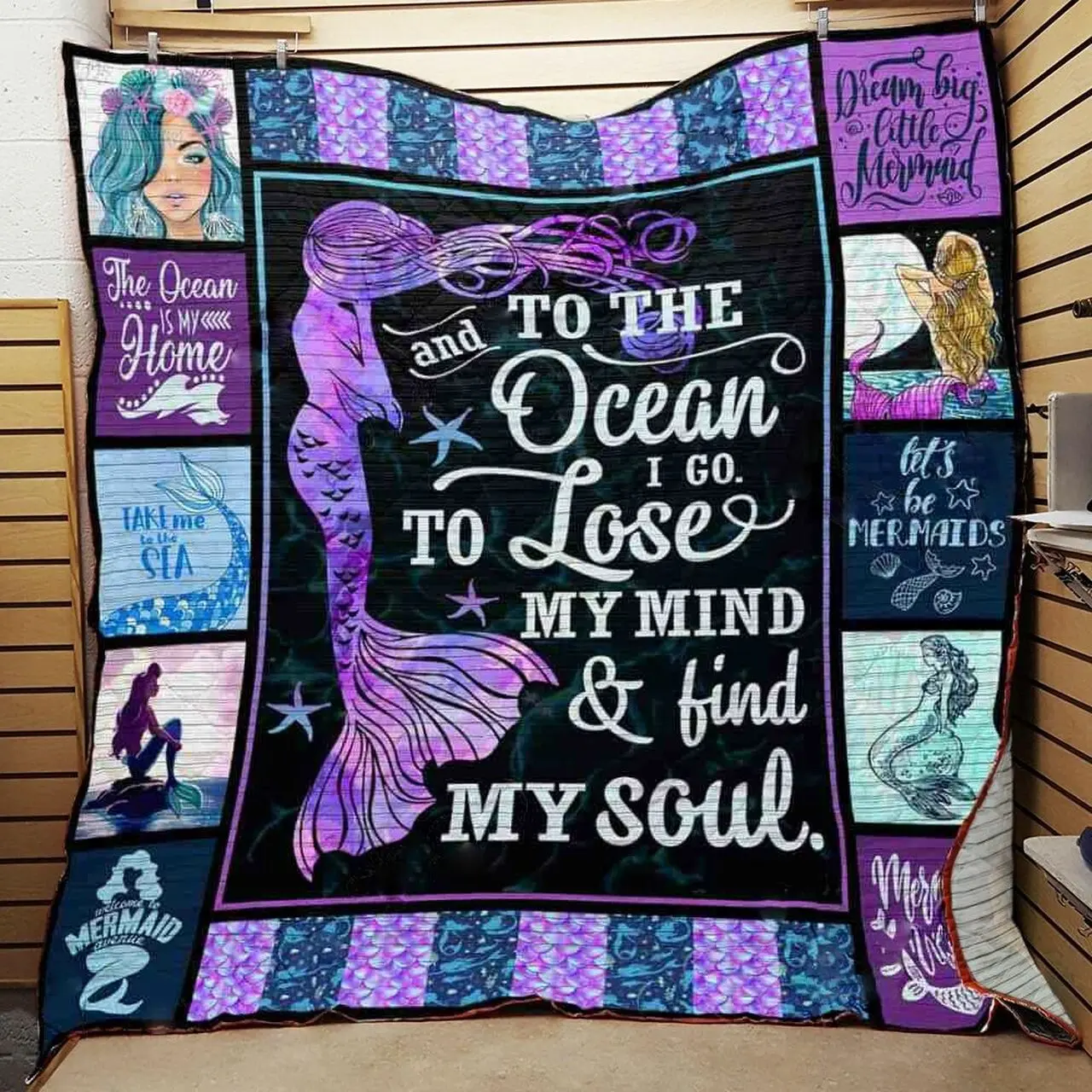 Mermaid And To The Ocean I Go To Lose My Mind And Find My Soul Quilt Blanket Great Customized Blanket Gifts For Birthday Christmas Thanksgiving and Home Decor