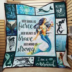 Mermaid Her Soul Is Fierce Her Heart Is Brave Her Mind Is Strong Quilt Blanket Great Customized Blanket Gifts For Birthday Christmas Thanksgiving and Home Decor
