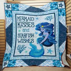 Mermaid Kisses And Starfish Wishes Quilt Blanket Great Customized Blanket Gifts For Birthday Christmas Thanksgiving and Home Decor
