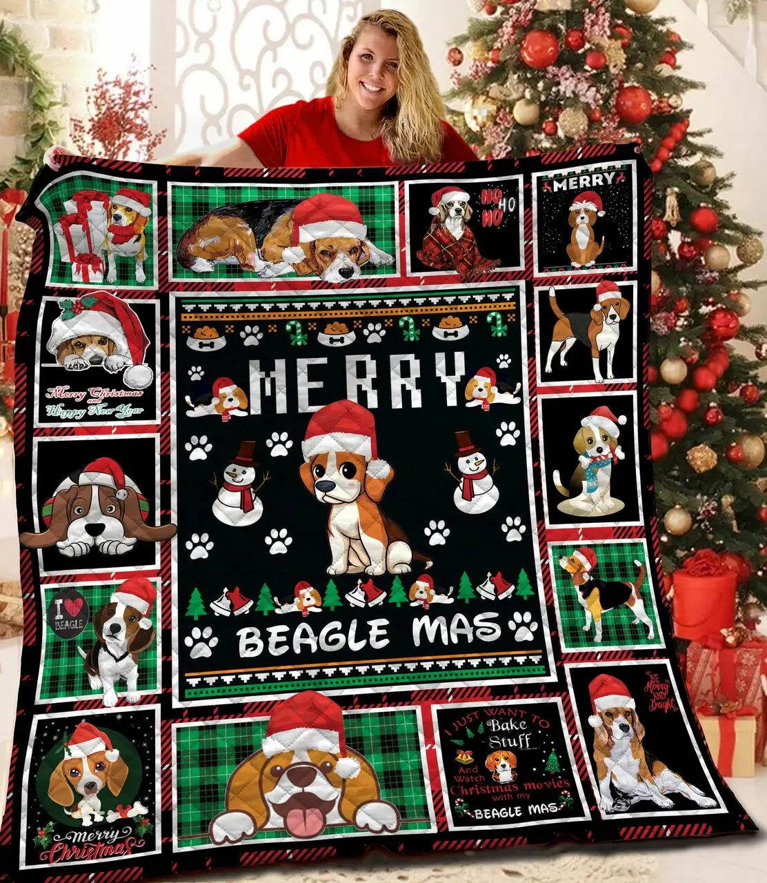 Merry Beagle Mas Quilt Blanket Great Customized Blanket Gifts For Birthday Christmas Thanksgiving and Home Decor
