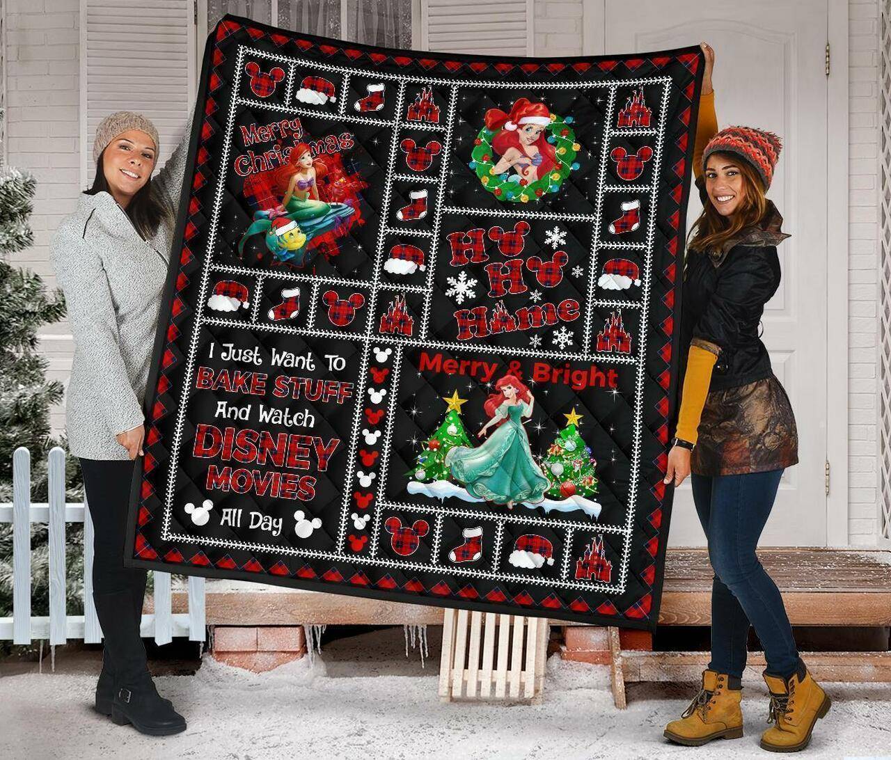 Merry Christmas Ariel Litter Mermaid Xmas Gift Quilt and Home Decor