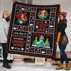 Merry Christmas Ariel Litter Mermaid Xmas Gift Quilt and Home Decor