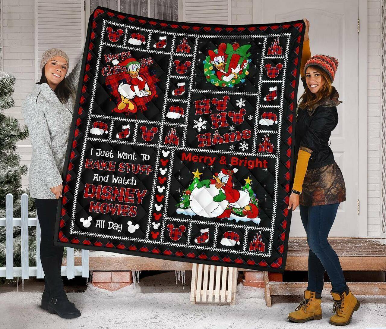 Merry Christmas Daisy Duck Xmas Gift Disney Fan Quilt and Home Decor