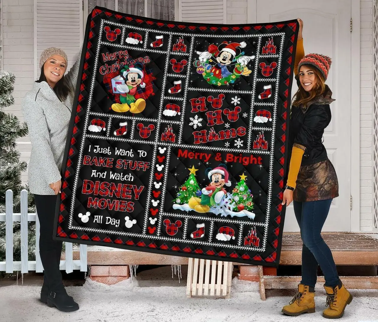 Merry Christmas Mickey Xmas Gift Disney Fan Quilt and Home Decor