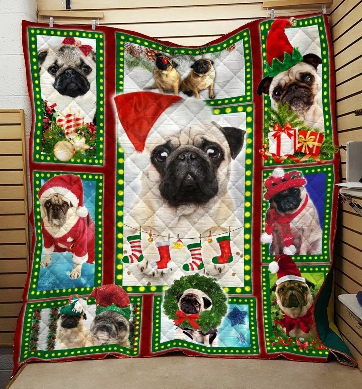 Merry Christmas Pug Quilt Ihv and Home Decor