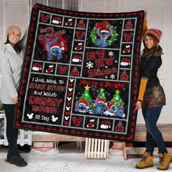 Merry Christmas Stitch Funny Gift Idea Quilt and Home Decor