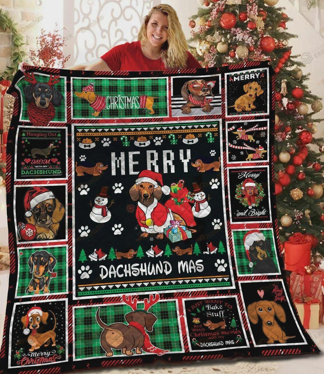 Merry Dachshundmas Quilt Blanket Great Customized Blanket Gifts For Birthday Christmas Thanksgiving and Home Decor