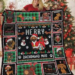 Merry Dachshundmas Quilt Blanket Great Customized Blanket Gifts For Birthday Christmas Thanksgiving and Home Decor