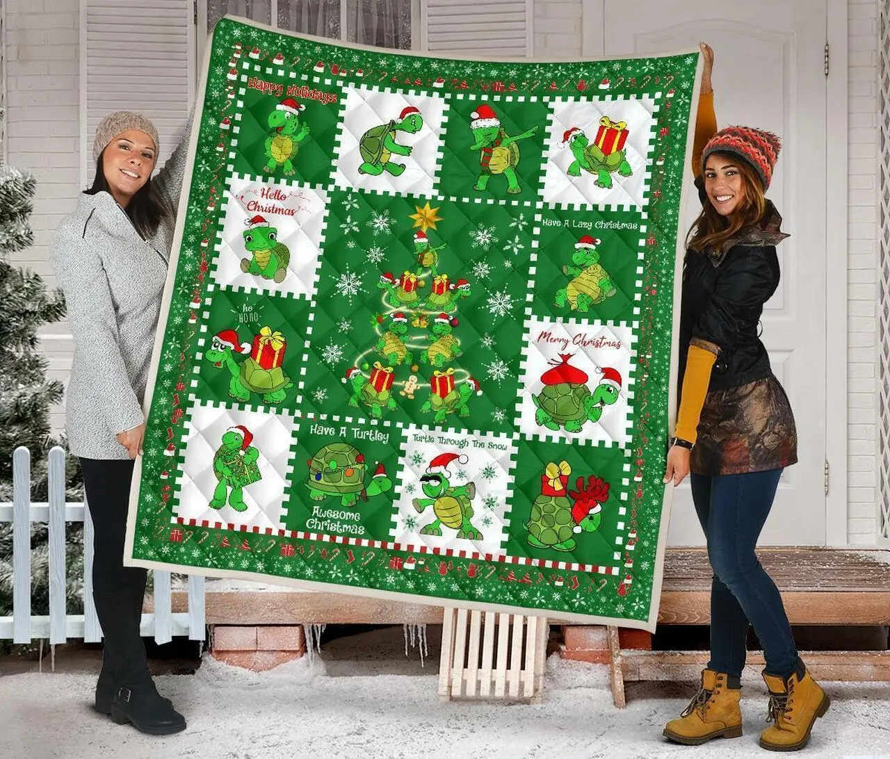 Merry Xmas Turtle Funny Xmas Gift Turtle Lover Quilt and Home Decor