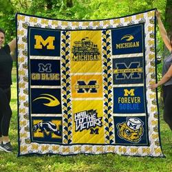 Michigan Wolverines Football Quilt Blanket Fan Made and Home Decor