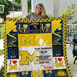 Michigan Wolverines - To My Grandson - Love Grandpa Quilt and Home Decor